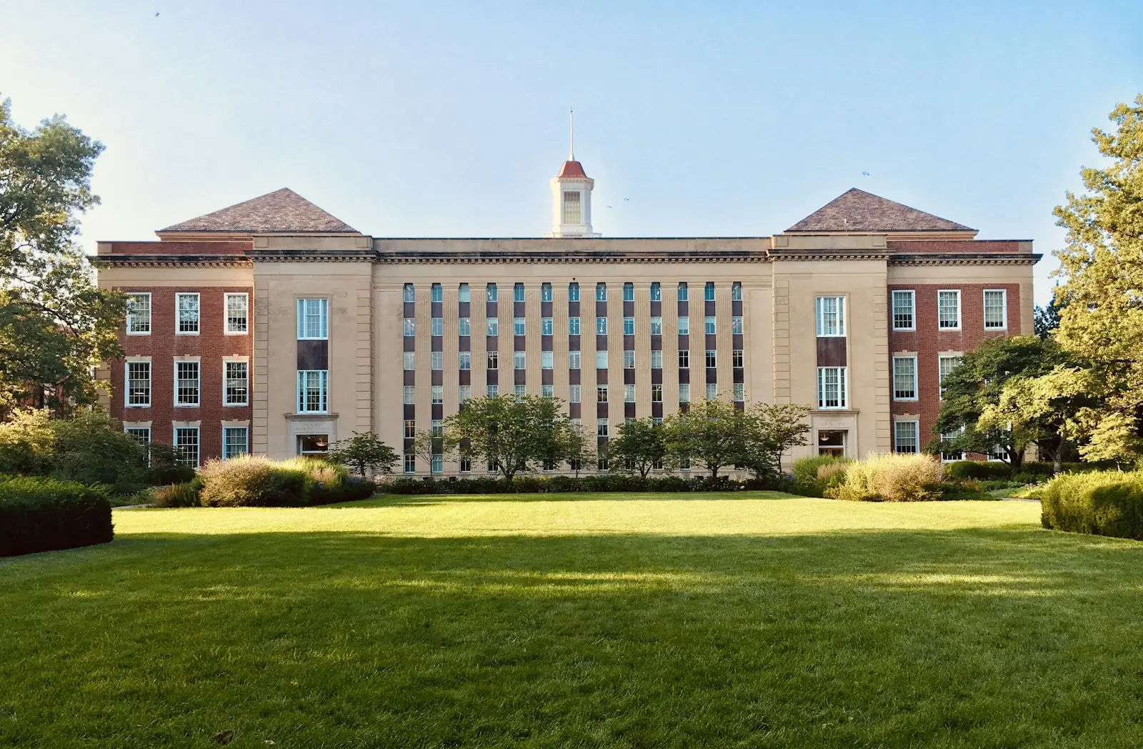 Historic hall across the main campus lawn