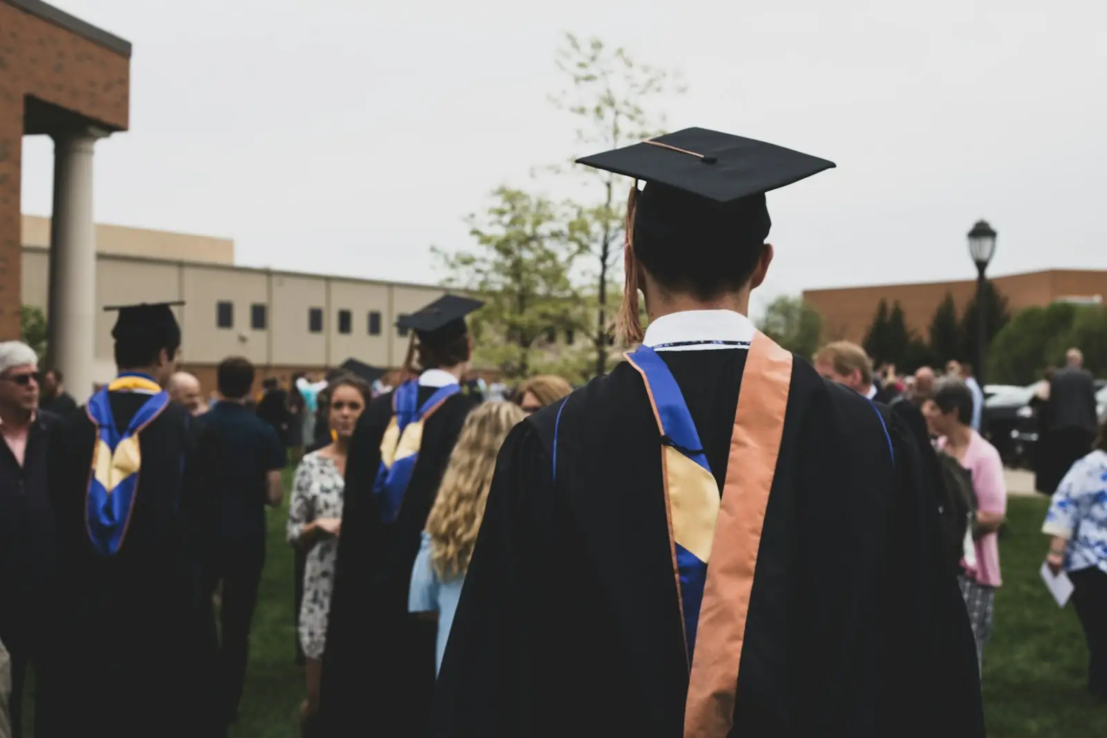 Graduates in caps and gowns on commencement day