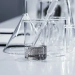 Laboratory glassware on a bench