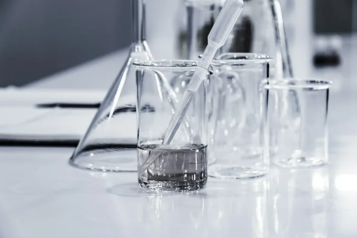 Laboratory glassware on a bench